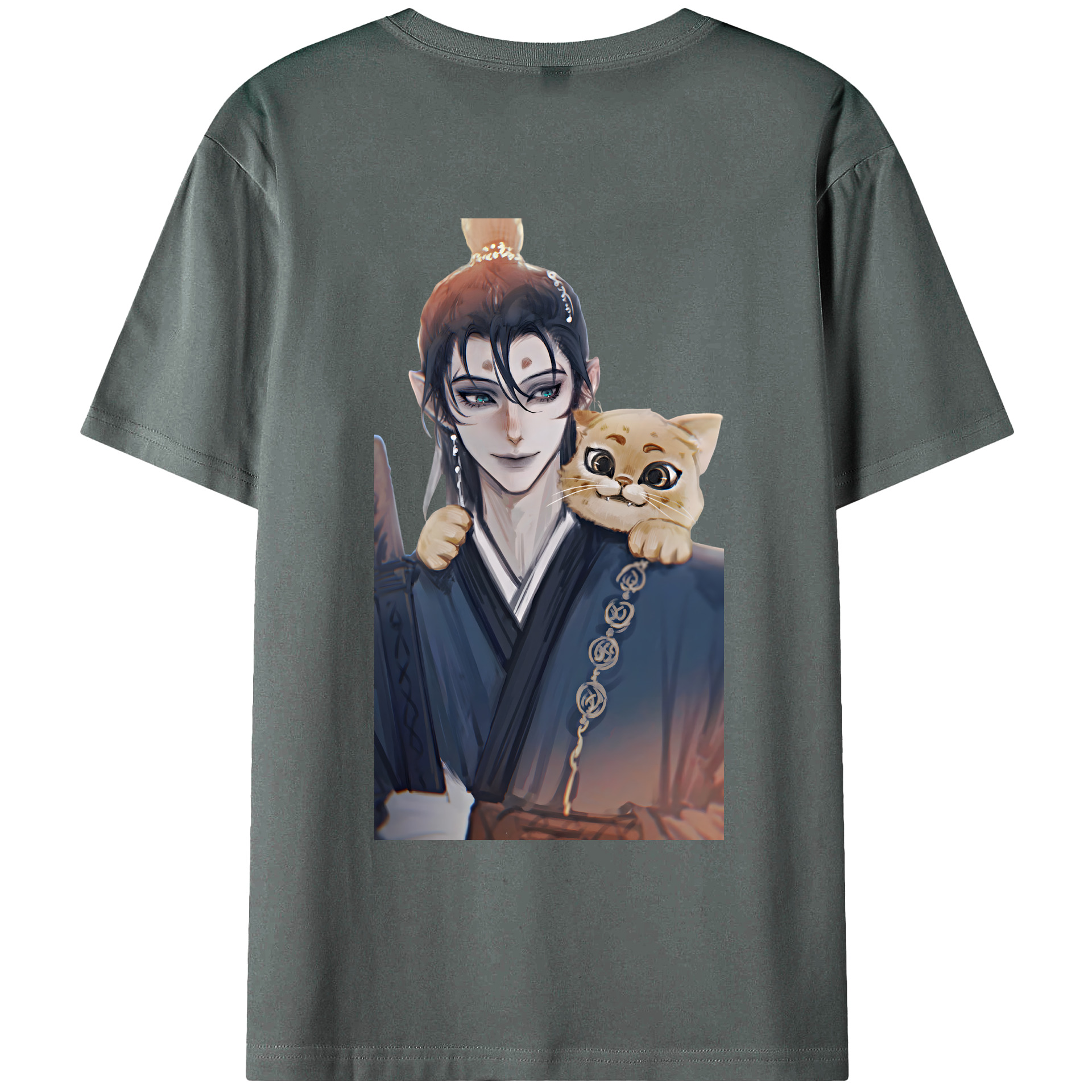 （画像用） Ne Zha 2 ナタ 魔童の大暴れ 綿100％ メンズ半袖Tシャツ（バックプリント） 通気性